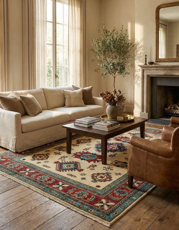 6' 7 x 9' 3 Hand Knotted Kazak Rug