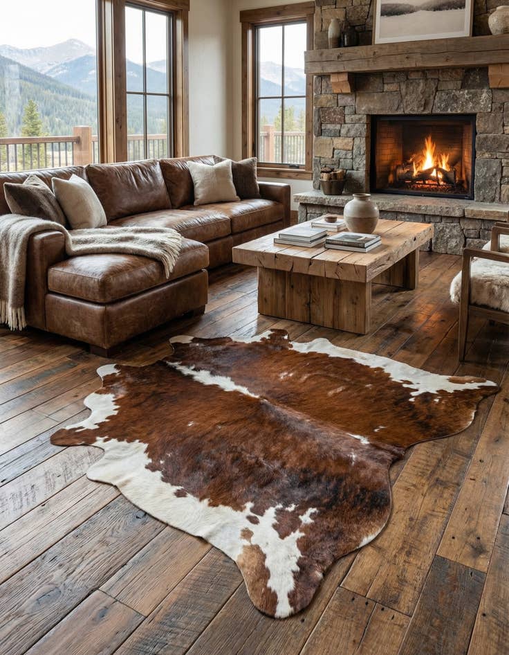 Detail image of 7' 1 x 7' 4 Cowhide Leather Square Rug