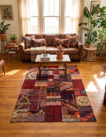 4' x 5' 9 Hand Woven Kilim Patchwork Wool Rug