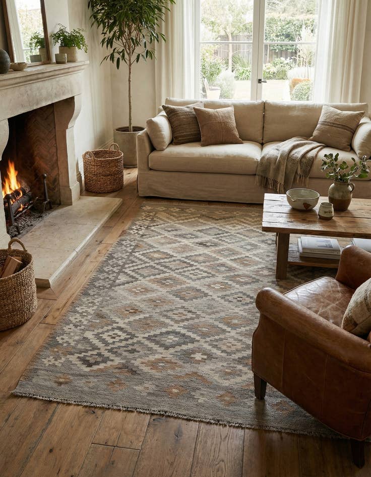 Detail image of 6' 6 x 9' 9  Hand Woven Kilim Maymana Wool Rug