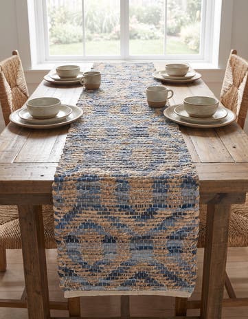 Navy Blue Hand Woven Chindi Jute Table Runner Rug
