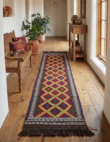 2' x 8' 4 Hand Woven Kilim Fars Wool Runner Rug