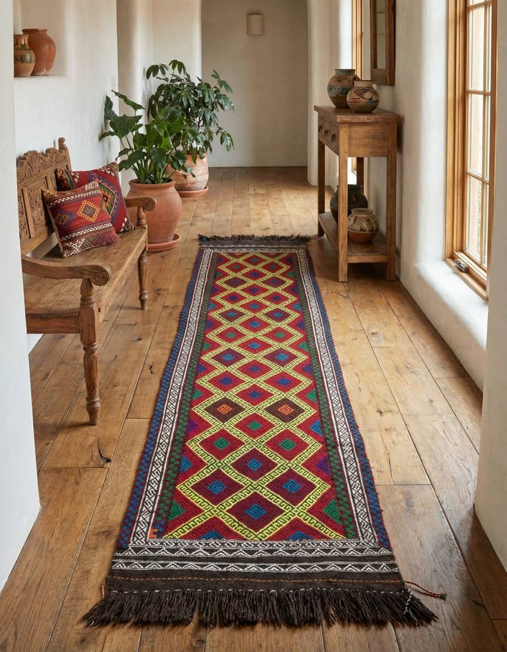 Detail image of 2' x 8' 4  Hand Woven Kilim Fars Wool Runner Rug