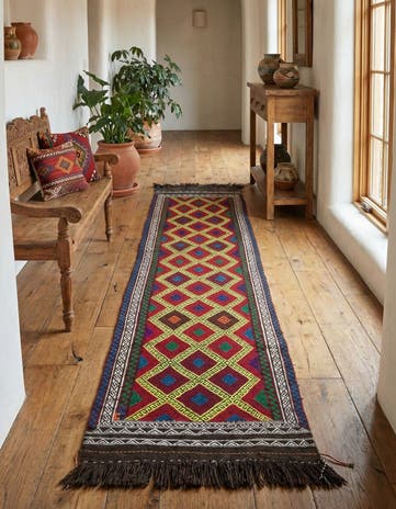 2' x 8' 4 Hand Woven Kilim Fars Wool Runner Rug
