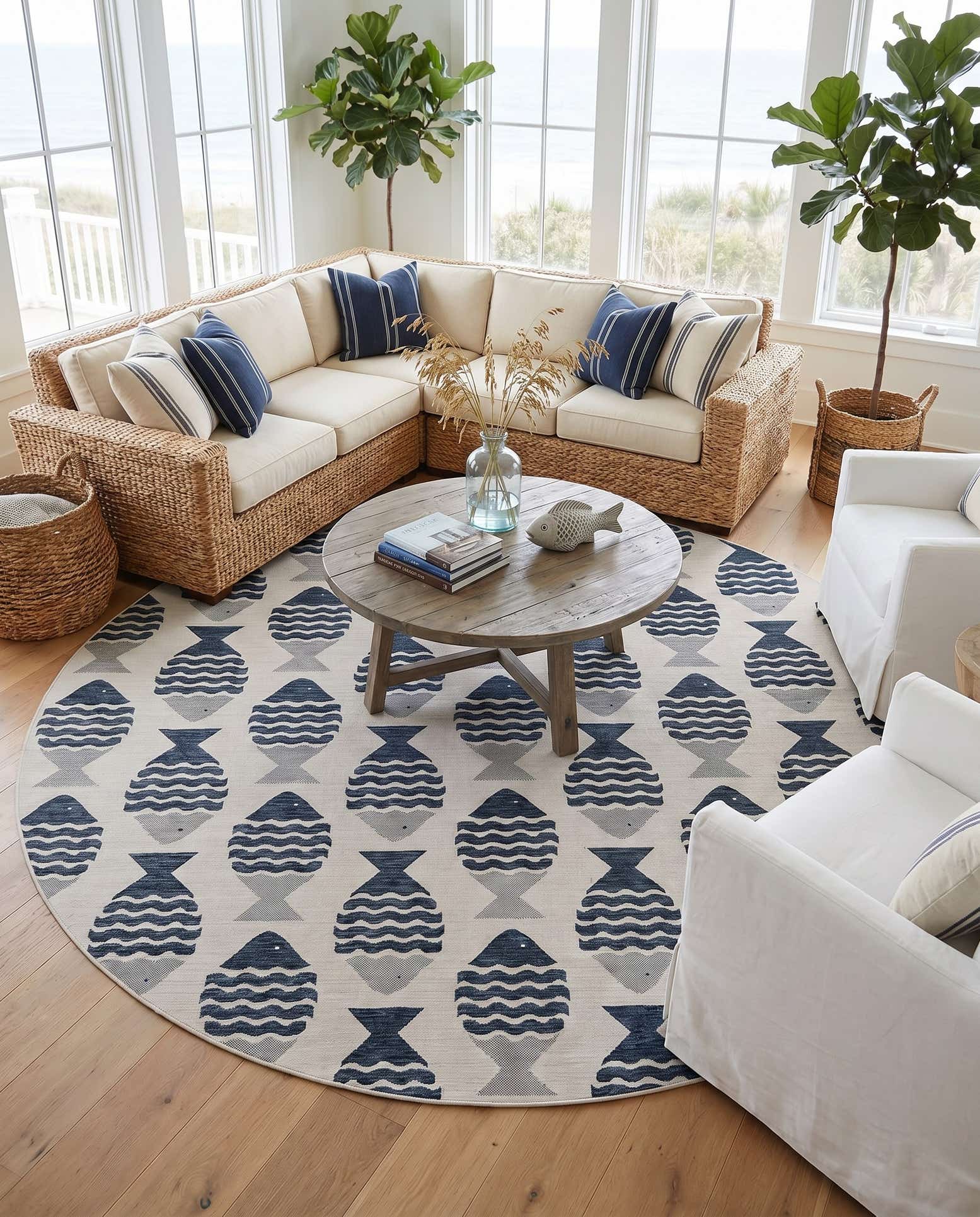 13' x 13' Easy-Clean Coastal Indoor / Outdoor Round Rug
