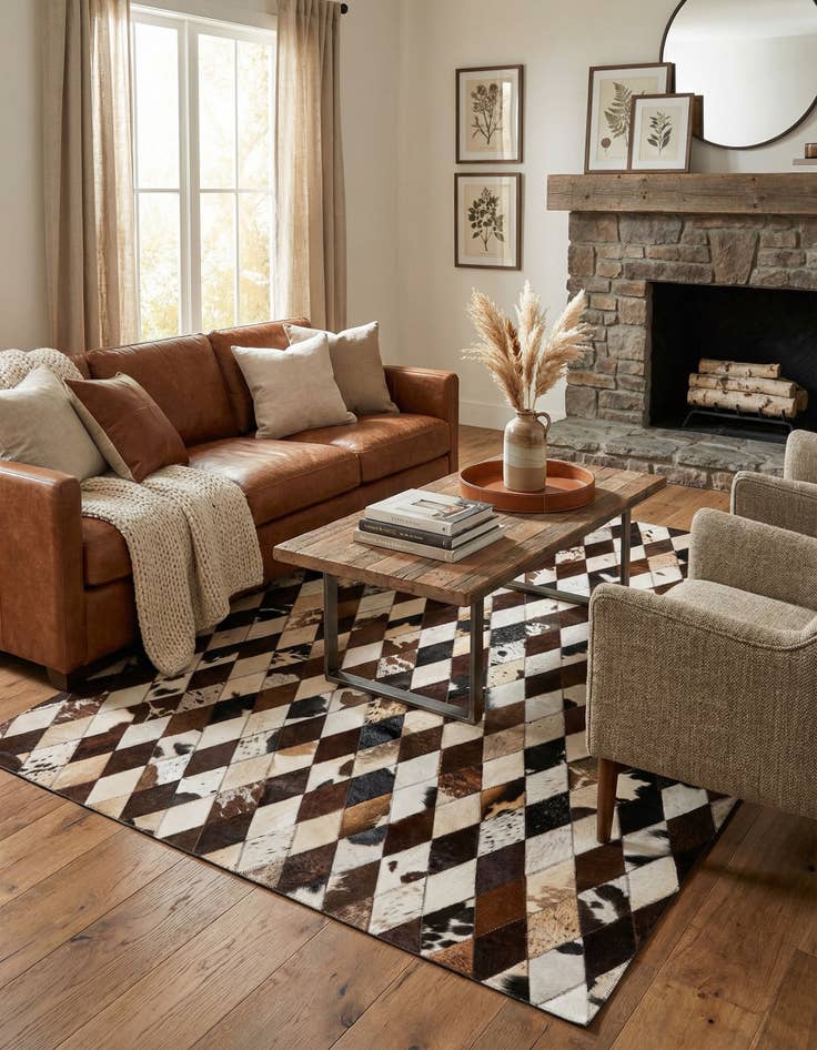 Detail image of 4' 8 x 6' 9 Cowhide Stocks Rug