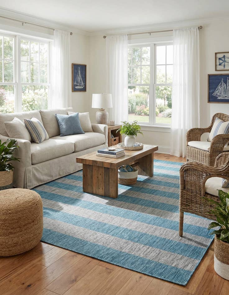 Detail image of 7' 10 x 11'  Washable Striped Indoor / Outdoor Rug