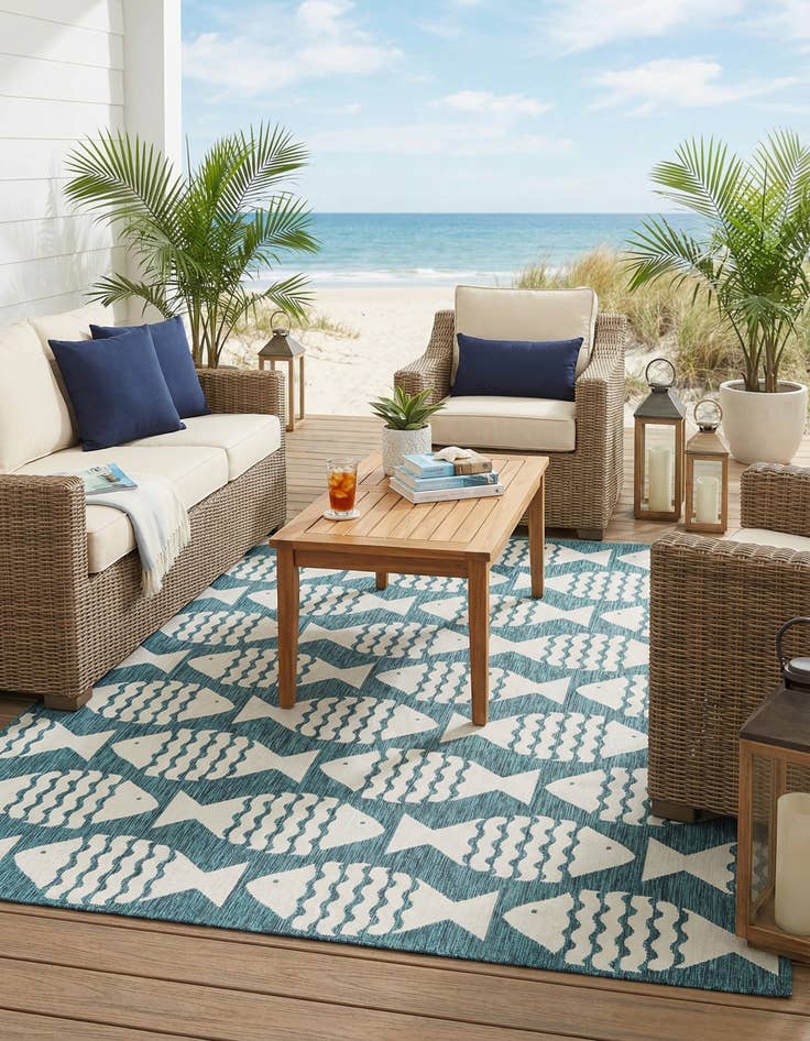 Detail image of 9' x 12'  Washable Coastal Indoor / Outdoor Rug