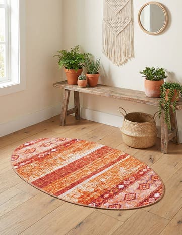 Rust Red Washable Timeless Oval Rug