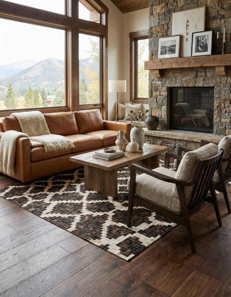 Detail image of  5' 2 x 8' 2 Cowhide Leather Rug