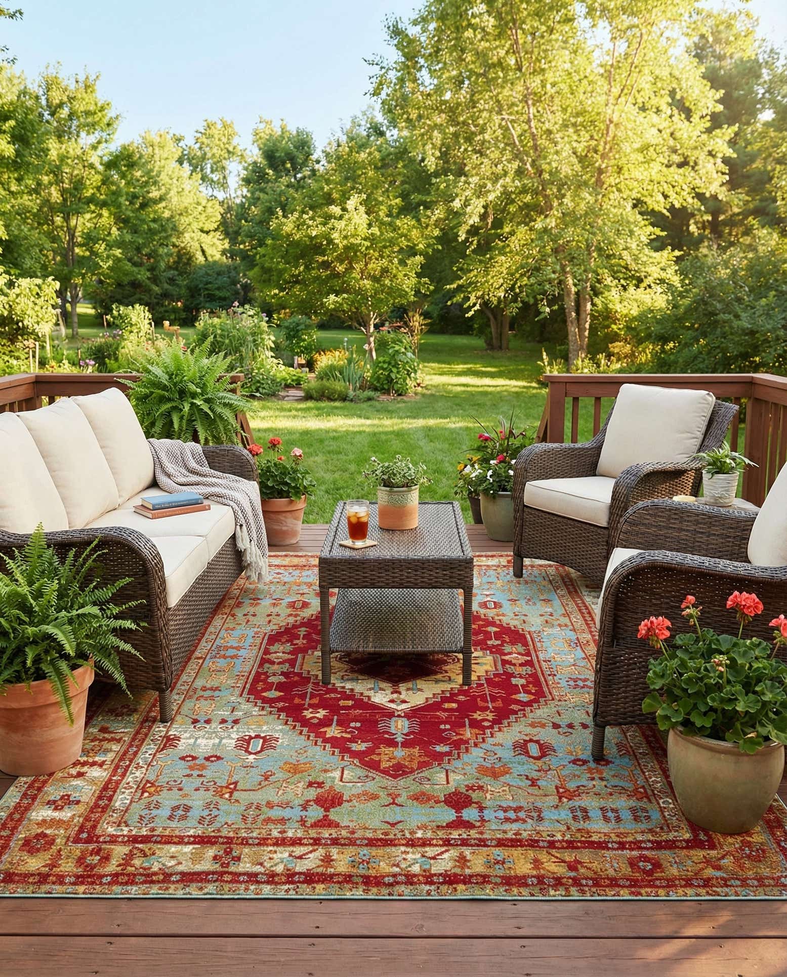 7' 10 x 10' Easy-Clean Traditional Indoor / Outdoor Rug