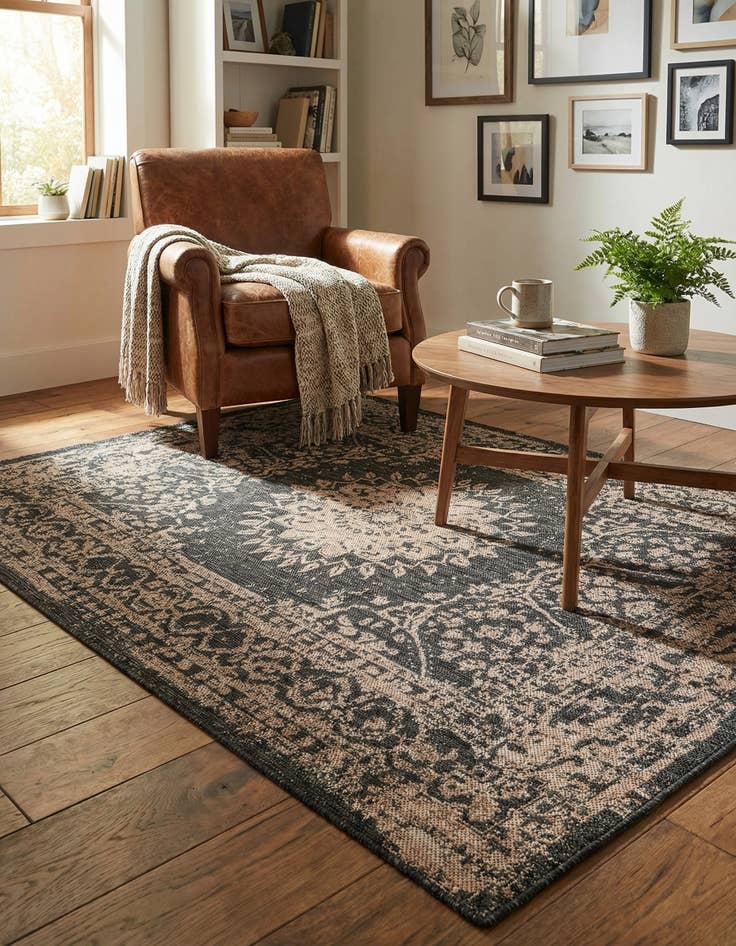 Detail image of  5' 3 x 7'  Washable Traditional Indoor / Outdoor Rug