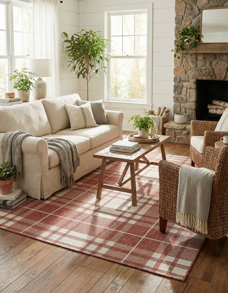 Detail image of  5' 3 x 8'  Washable Checkered Indoor / Outdoor Rug