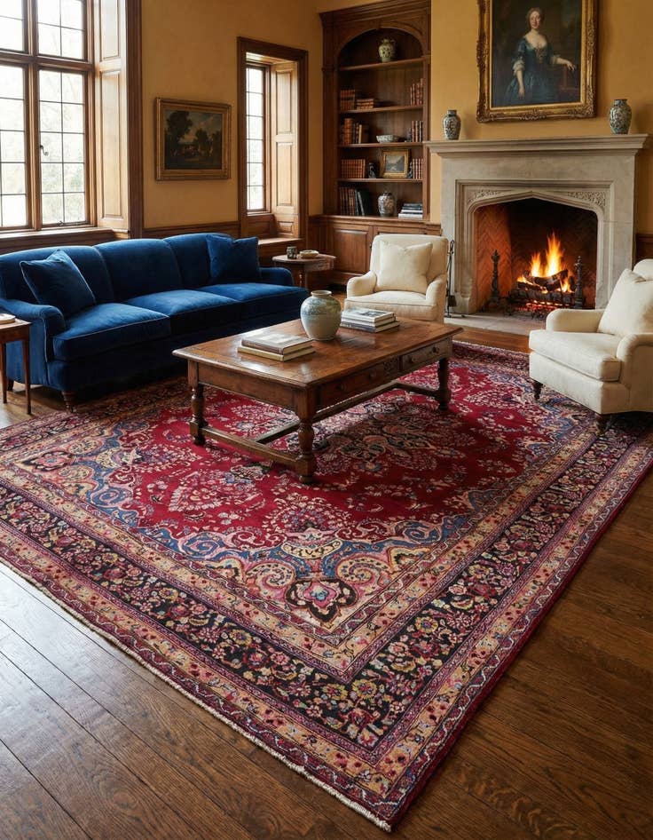 Detail image of 9' 6 x 12' 6  Hand Knotted Mashad Persian Wool Rug