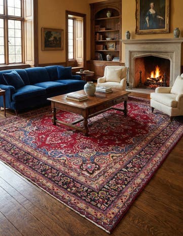 9' 6 x 12' 6 Hand Knotted Mashad Persian Wool Rug