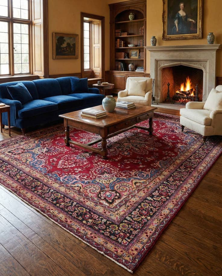 Detail image of 9' 6 x 12' 6 Hand Knotted Mashad Persian Wool Rug