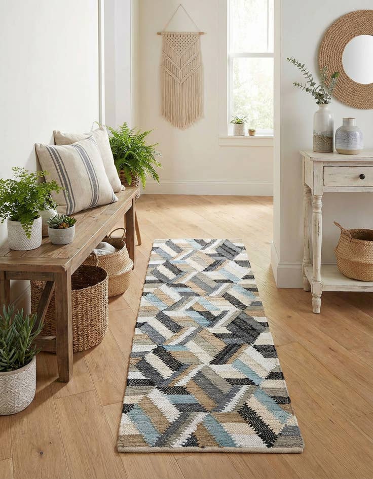 Detail image of 2' x 8'  Hand Braided Chindi Cotton Runner Rug