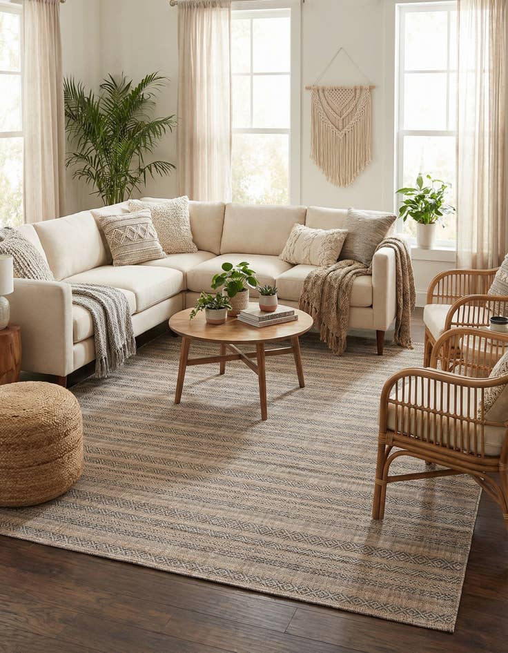 Detail image of 7' 10 x 11' Easy-Clean Striped Indoor / Outdoor Rug
