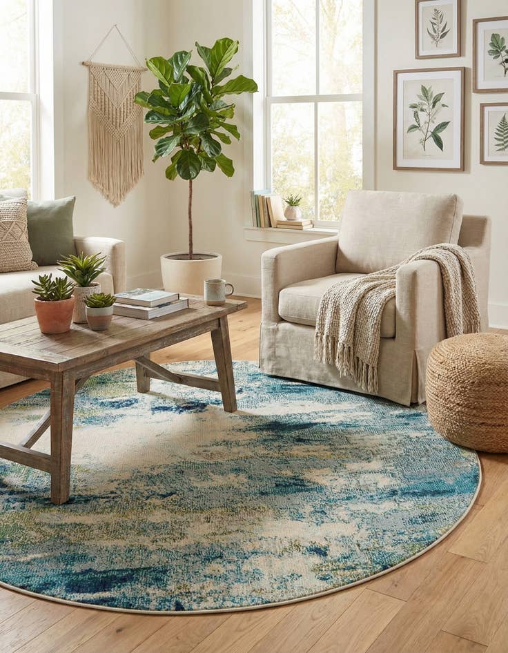 Detail image of 5' x 5'  Washable Spectrum Round Rug