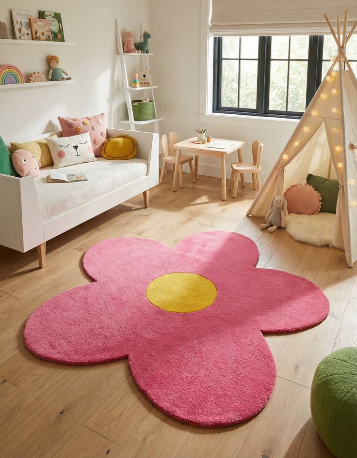 Detail image of 5' 1 x 5' 1 Happy Rugs Funky Flower Wool Round