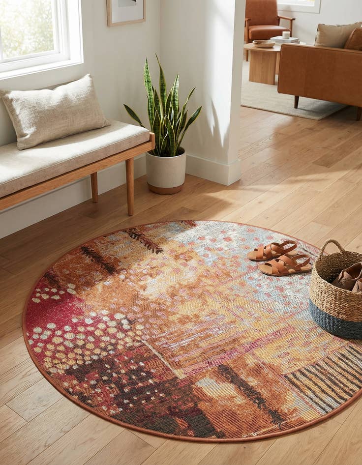 Detail image of 2' 7 x 2' 7  Washable Modern Indoor / Outdoor Round Rug