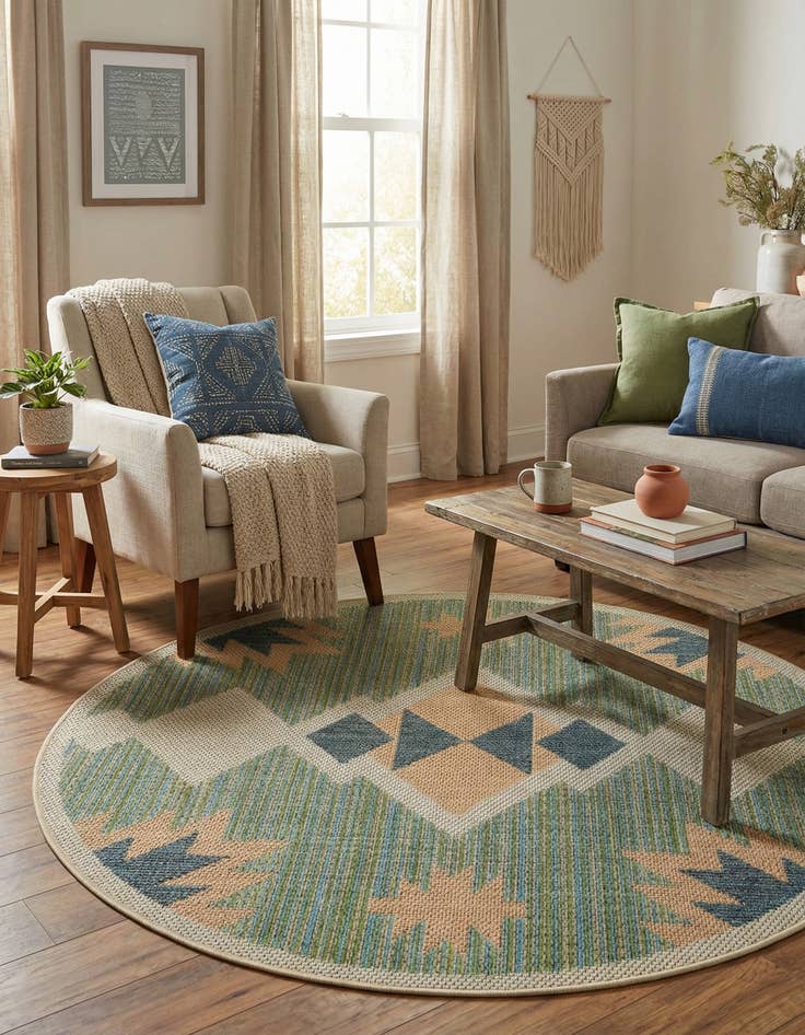 Detail image of  4' x 4'  Washable Baja Indoor / Outdoor Round Rug