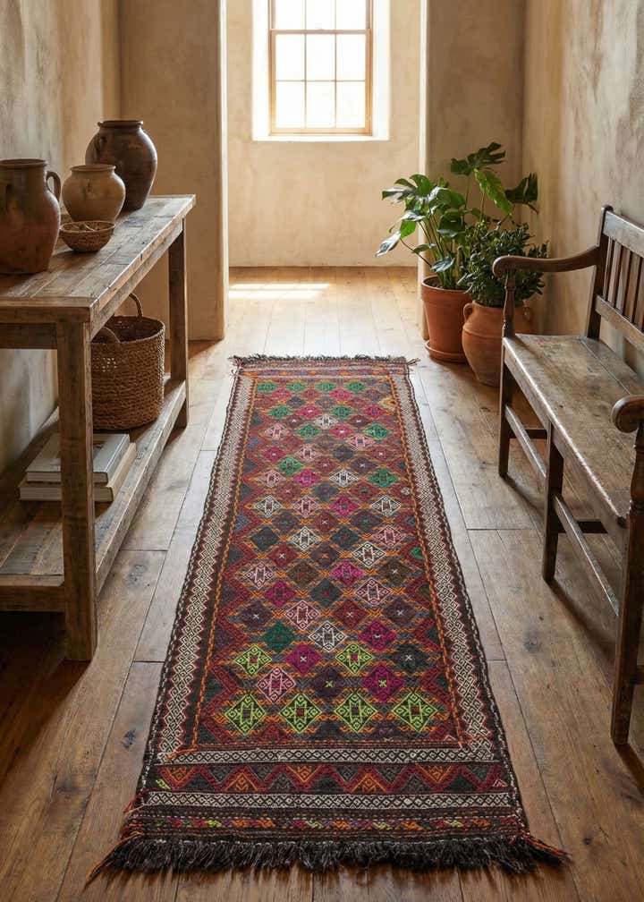 2' 7 x 9' 2 Hand Woven Kilim Fars Wool Runner Rug
