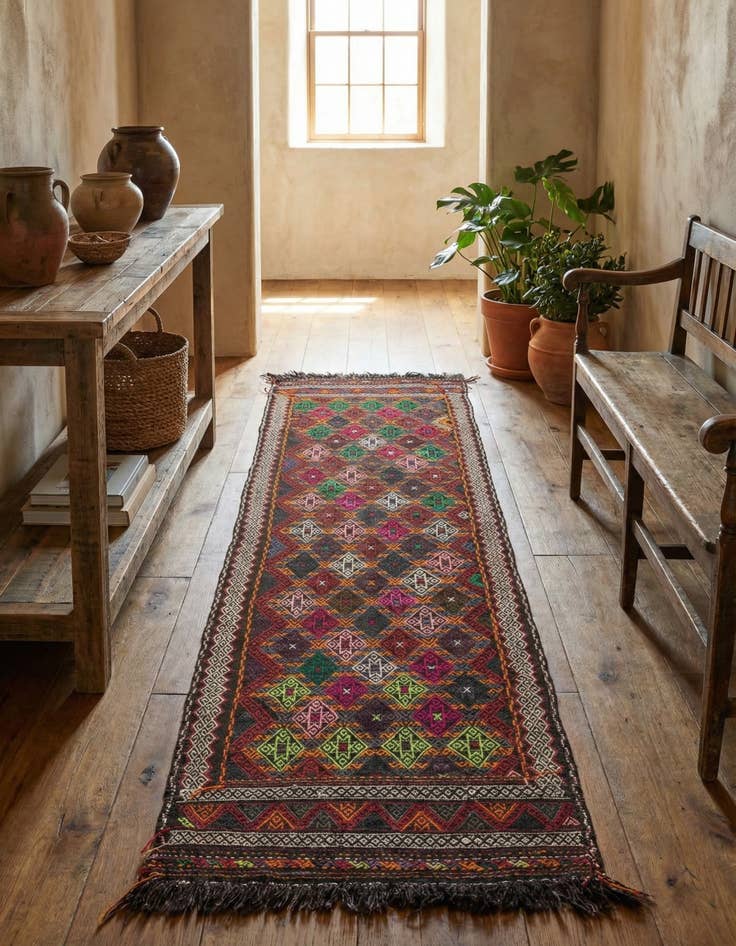 Detail image of 2' 7 x 9' 2  Hand Woven Kilim Fars Wool Runner Rug