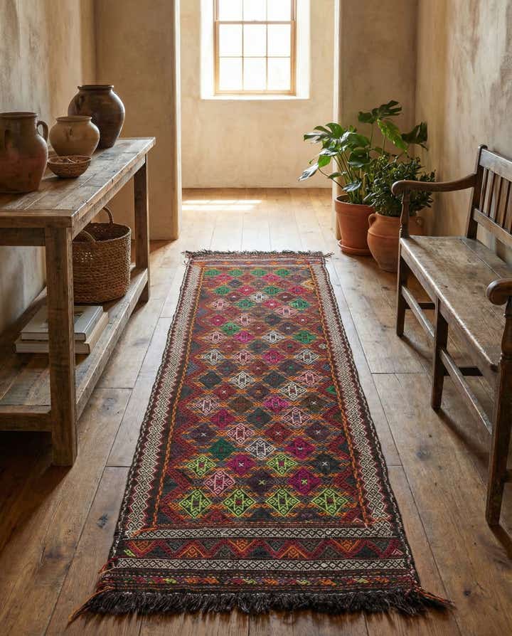 2' 7 x 9' 2 Hand Woven Kilim Fars Wool Runner Rug