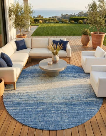 Blue Easy-Clean Modern Indoor / Outdoor Round Rug
