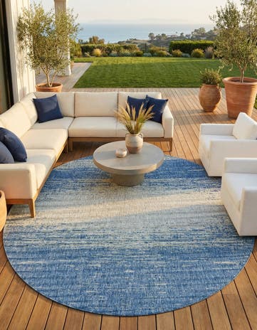 Blue Easy-Clean Modern Indoor / Outdoor Round Rug