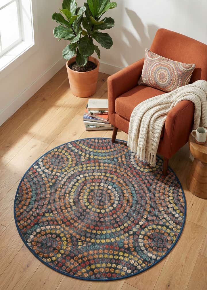 4' 1 x 4' 1 Easy-Clean Baja Indoor / Outdoor Round Rug