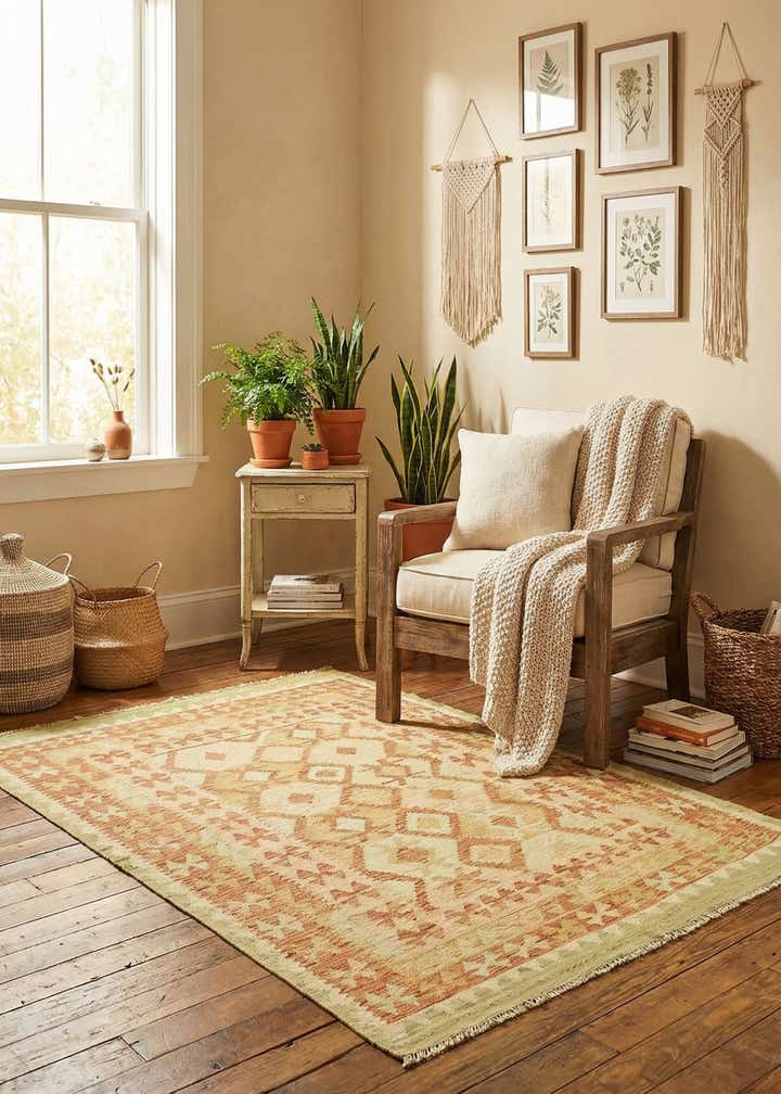 4' 8 x 6' 6 Hand Woven Kilim Waziri Wool Rug