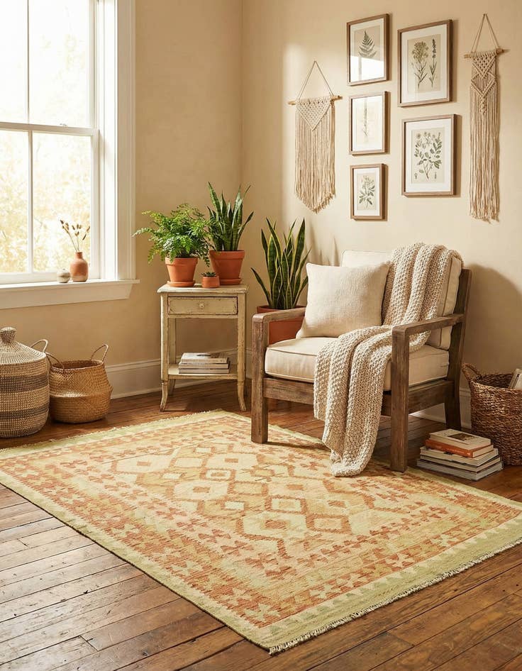 Detail image of 4' 8 x 6' 6  Hand Woven Kilim Waziri Wool Rug