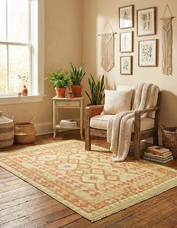4' 8 x 6' 6 Hand Woven Kilim Waziri Wool Rug