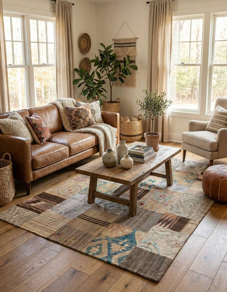 Detail image of  6' x 7' 8  Hand Woven Kilim Patchwork Wool Rug