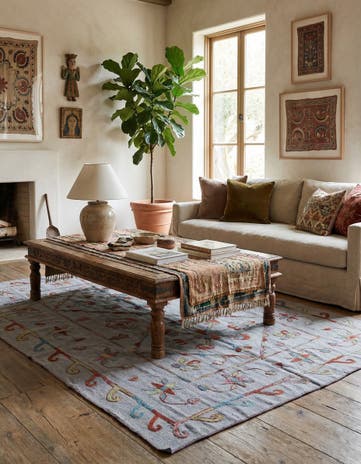5' 8 x 7' 10 Hand Woven Kilim Suzani Wool Rug