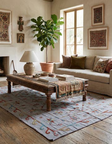 5' 8 x 7' 10 Hand Woven Kilim Suzani Wool Rug