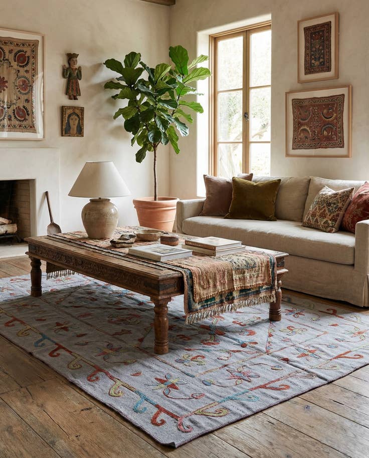 Detail image of 5' 8 x 7' 10 Hand Woven Kilim Suzani Wool Rug