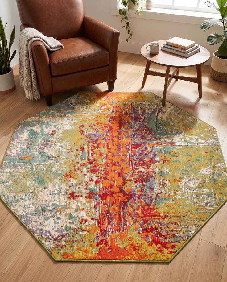 Detail image of 5' x 5' Easy-Clean Modern Indoor / Outdoor Octagon Rug
