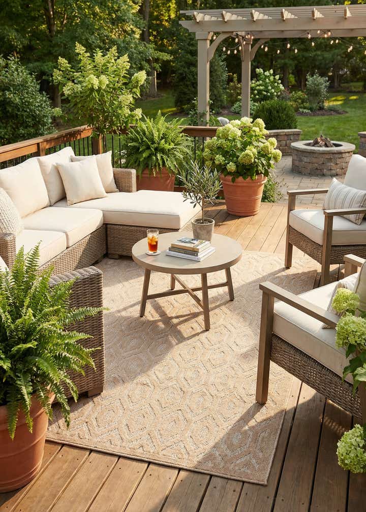 7' 10 x 10' Easy-Clean Trellis Textured Indoor / Outdoor Rug