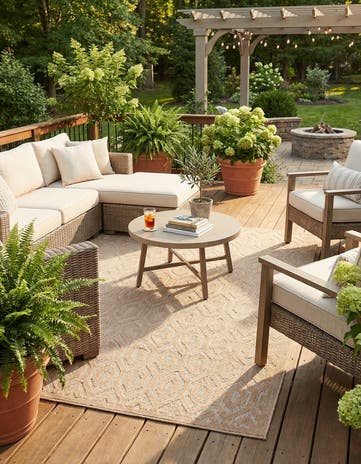 7' 10 x 10' Easy-Clean Trellis Textured Indoor / Outdoor Rug