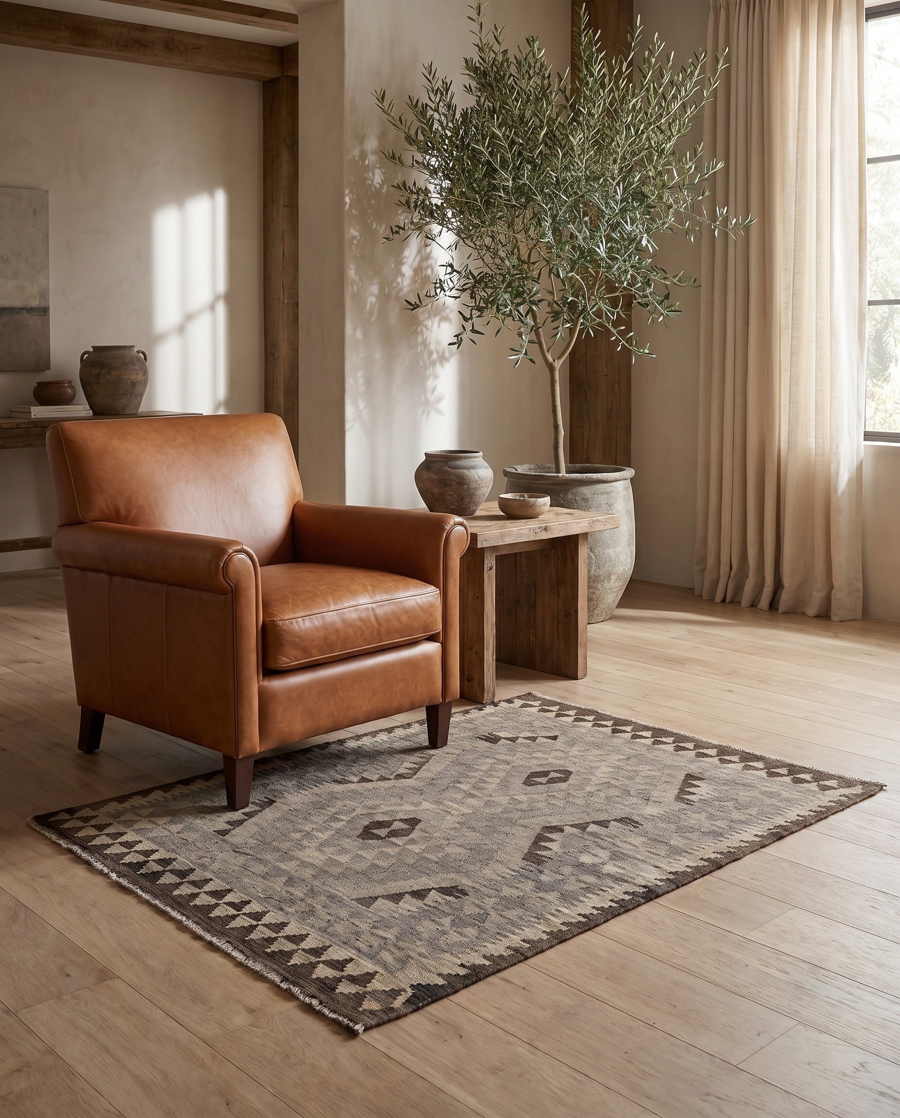 4' 4 x 6' Hand Woven Kilim Maymana Wool Rug