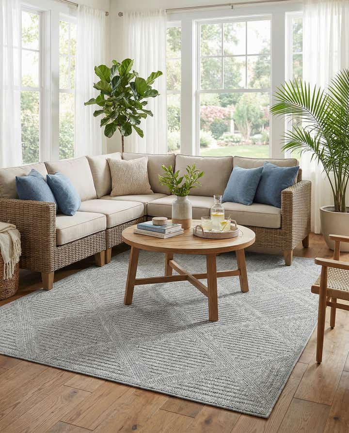 6' 1 x 9' Easy-Clean Lattice Indoor / Outdoor Rug