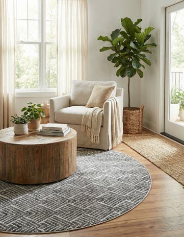 Charcoal Ivory Eco Trellis Round Rug