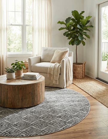 Charcoal Ivory Eco Trellis Round Rug