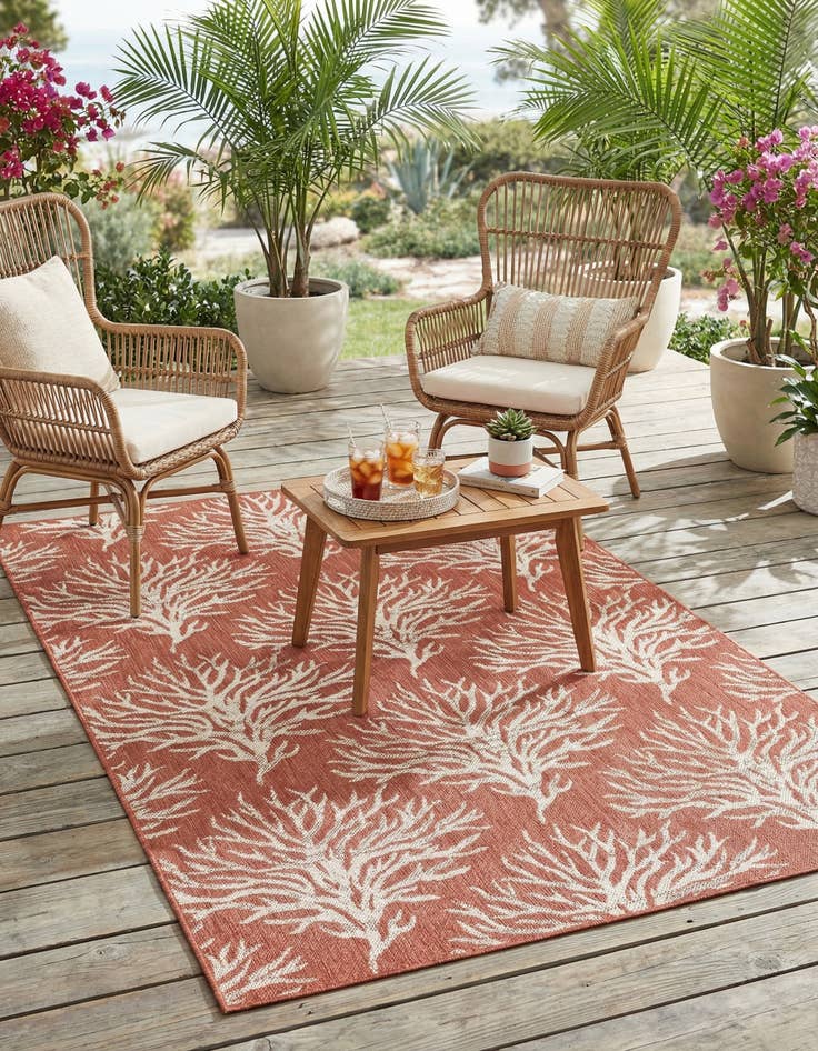 Detail image of 5' 3 x 7' 8  Washable Botanical Indoor / Outdoor Rug