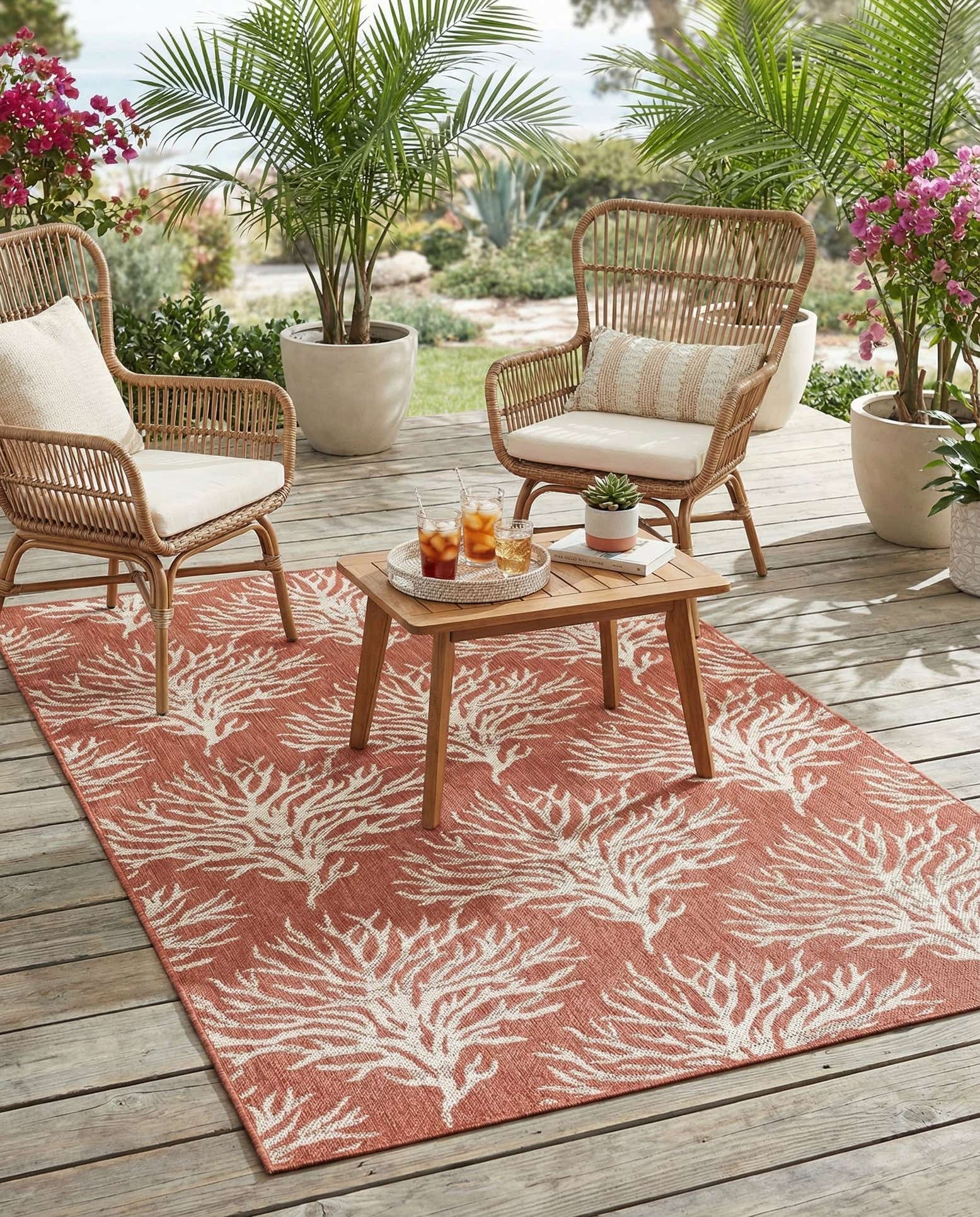 5' 3 x 7' 8 Easy-Clean Botanical Indoor / Outdoor Rug