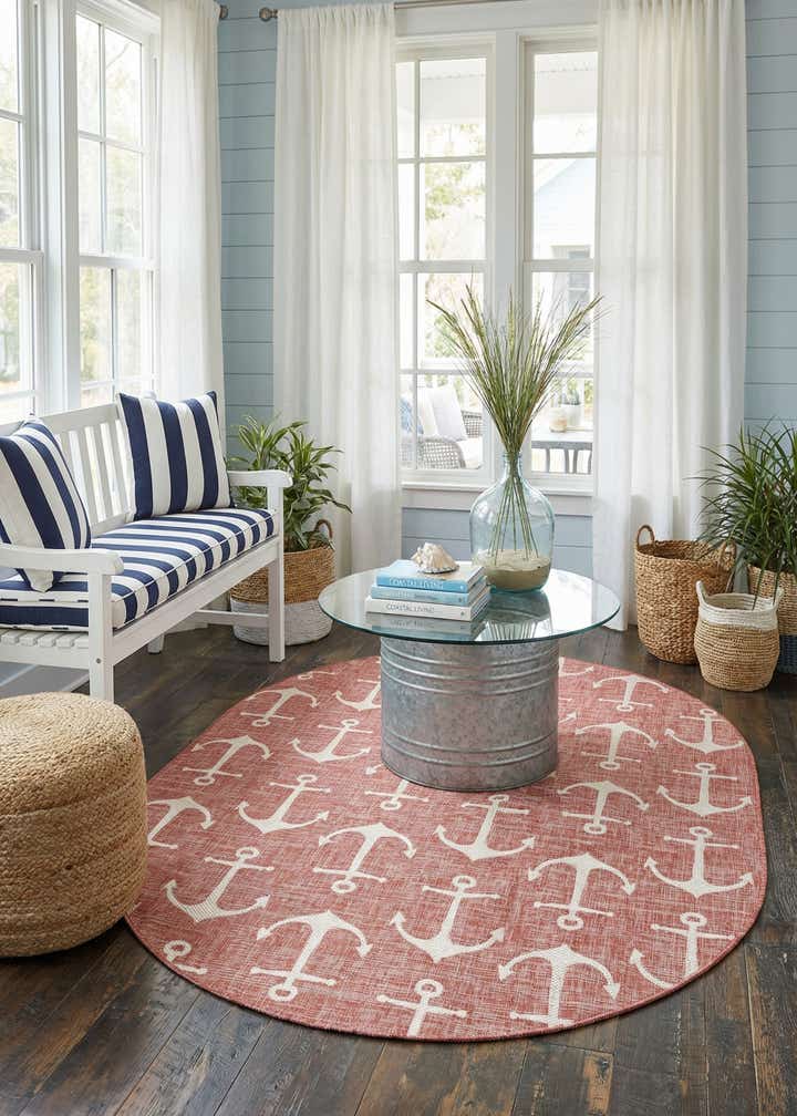 7' 10 x 10' Easy-Clean Coastal Indoor / Outdoor Oval Rug