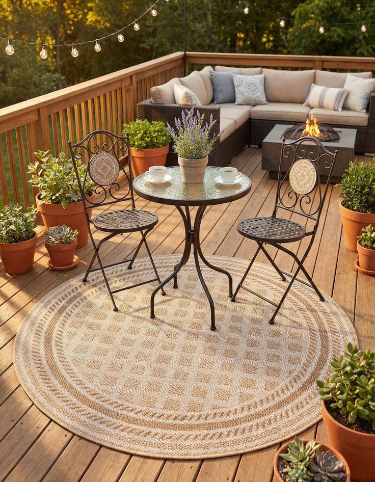 Detail image of  5' 1 x 5' 1  Washable Lattice Indoor / Outdoor Round Rug
